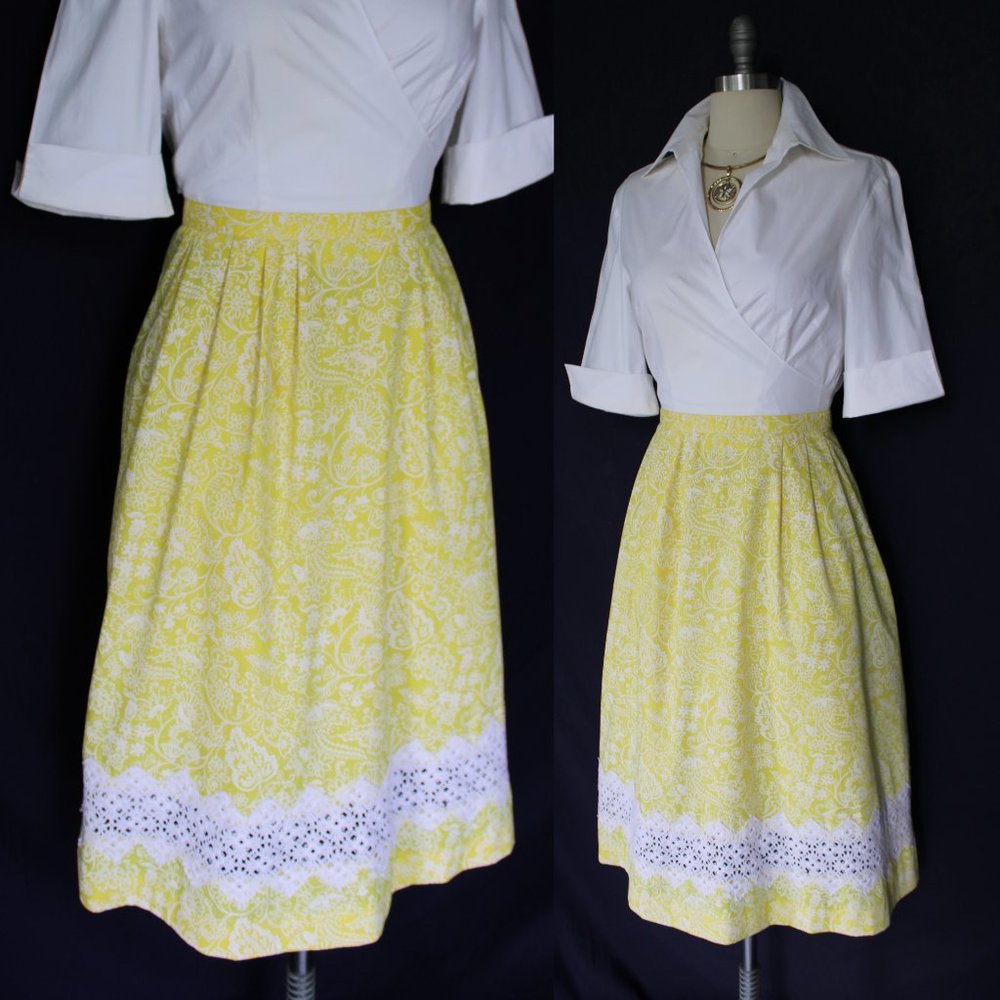 Vintage The Lilly Pulitzer yellow floral crochet lace dress skirt midi Hawaiian